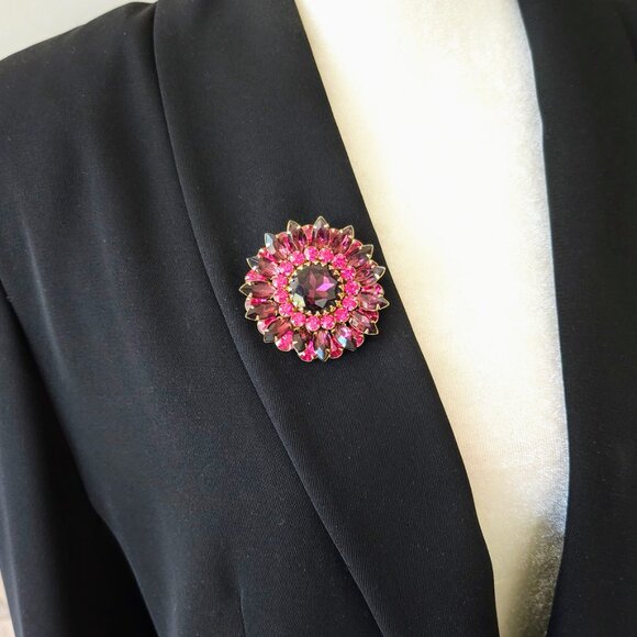 Vintage Judy Lee Fuchsia & Purple Rhinestone Brooch Pin - Picture 4 of 9
